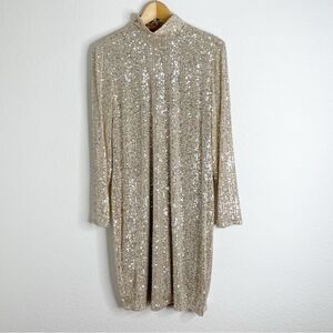 The Limited Champagne Gold Sequin Long Sleeve Dress Size Large